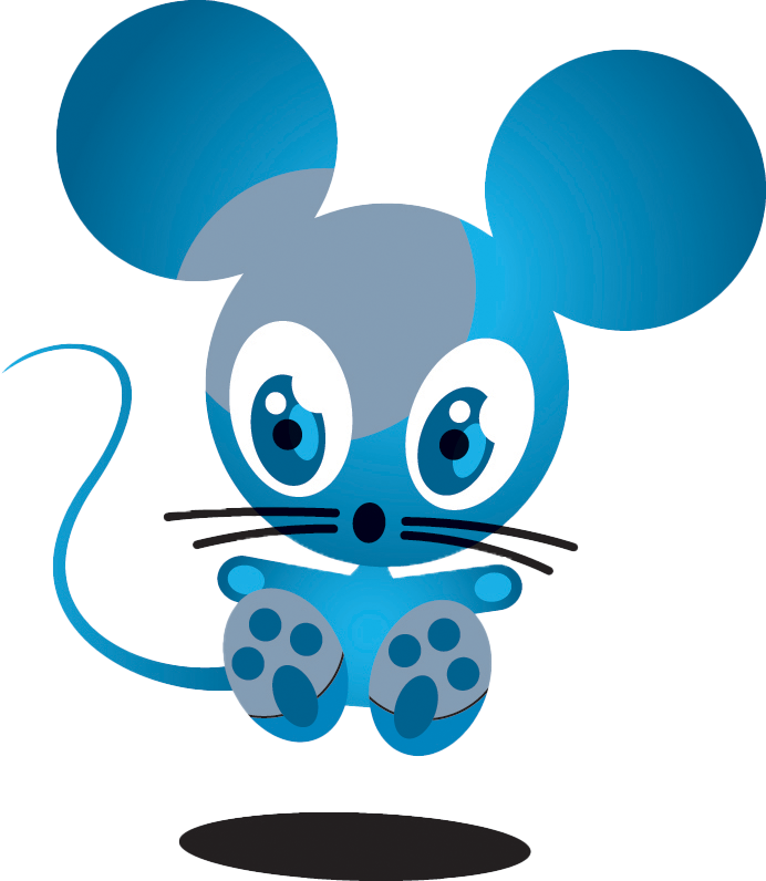 Das Logo der Maus, in blau-grau gehalten, springt das Tier durch die Luft.